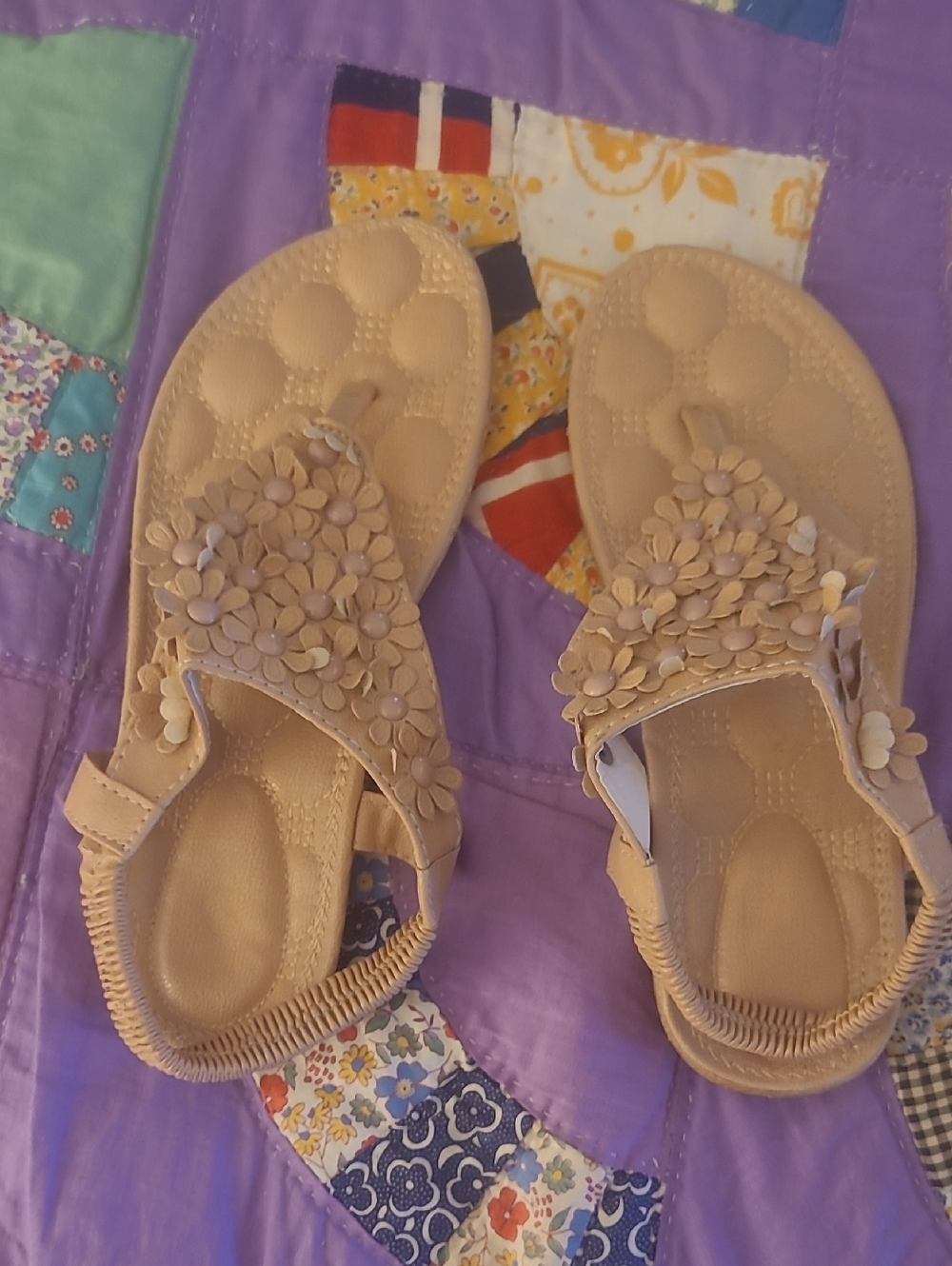 Kids Beige Floral Elastic Back Sandals